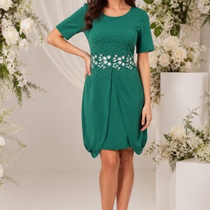 Rochie chic, verde, masura mare, voal aplicat in partea de jos