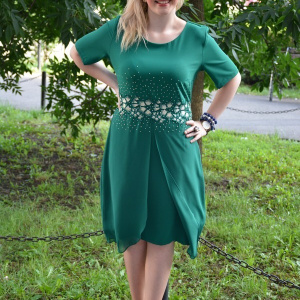 Rochie chic, verde, masura mare, voal aplicat in partea de jos - Img 2