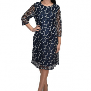 Rochie Cindy cu aplicatii de dantela,nuanat de bleumarin - Img 1