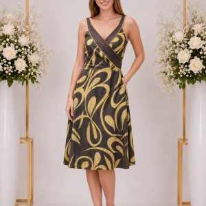 Rochie comoda cu croi lejer, bretele late, nuanta de maro-auriu