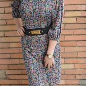 Rochie comoda de toamna-iarna cu design multicolor si curea - Img 2