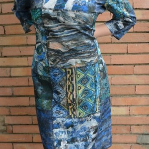 Rochie comoda de zi cu imprimeu nonfigurativ in nuante turcoaz - Img 5
