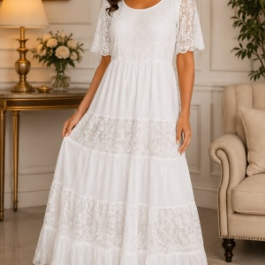 Rochie damă lejeră alba cu imprimeu floral și croială vaporoasă