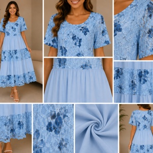Rochie damă lejeră albastră cu imprimeu floral și croială vaporoasă - Img 3