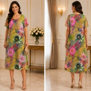Rochie damă multicolora cu imprimeu floral și croială vaporoasă in A - Img 2
