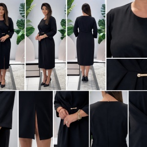 Rochie damă neagră cu șliț frontal și detaliu decorativ - Img 3