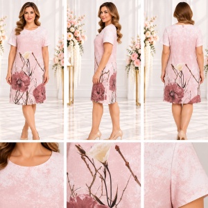 Rochie damă roz pudrat cu imprimeu floral elegant - Img 2