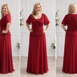 Rochie de culoare marsala, model elegant de ocazii, masuri mari - Img 3
