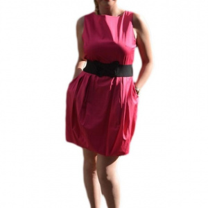 Rochie de culoare roz, model gogosar cu curea lata in talie - Img 1