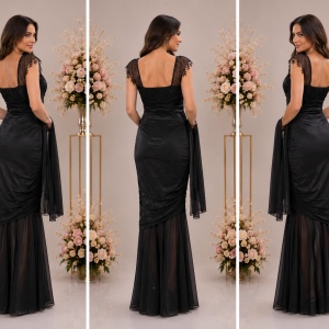Rochie de gala aparte, cu doua piese, neagra complect, deosebita - Img 4