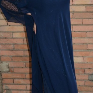 Rochie de gala bleumarin, masura mare, insertie de voal deasupra - Img 3