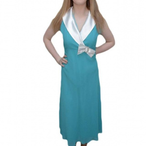 Rochie de gala moderna, nuanta de turcoaz, decolteu in V - Img 1