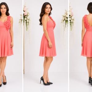Rochie de gala, nuanta de corai, inchidere cu fermoar clasic - Img 3