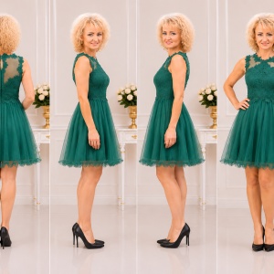 Rochie de nunta cu croi evazat, cu tul, nuanta de verde inchis - Img 2