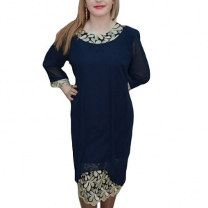 Rochie de ocazie, de culoare bleumarin, accesorizata cu broderie - Img 1