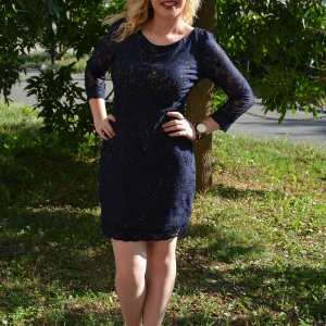 Rochie de ocazie, din dantela, bleumarin RO-707-EB - Img 6