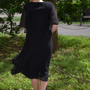 Rochie de ocazie din dantela si voal, neagra, maneca scurta - Img 3