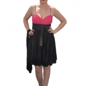 Rochie de ocazie frumoasa, bicolora, neagra cu roz, in falduri ample - Img 1