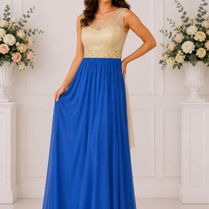 Rochie de ocazie, masura mare, albastra, cu insertii de margele