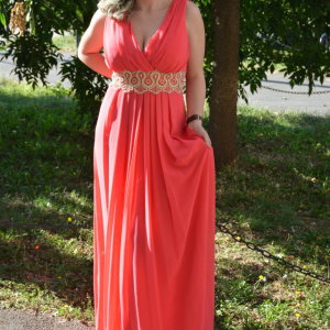 Rochie de ocazie masura mare, model lung de culoare corai - Img 4
