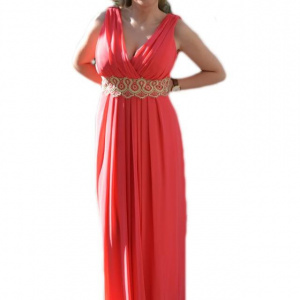 Rochie de ocazie masura mare, model lung de culoare corai - Img 1
