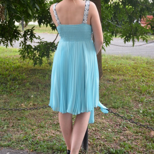 Rochie de ocazie, nuanta de albastru deschis, cu insertii de strass-uri - Img 4