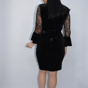 Rochie de ocazie Salma din catifea cu insertii de dantela ,negru - Img 5
