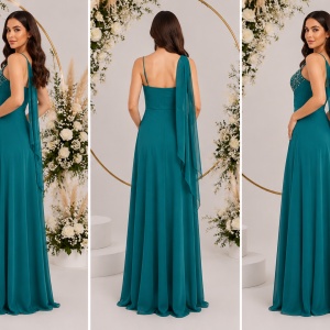 Rochie de ocazie sofisticata, lungime maxi, design modern, turcoaz - Img 4