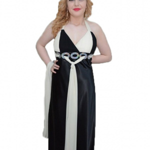 Rochie de seara cu combinatia clasica de negru-alb, cu paiete - Img 1