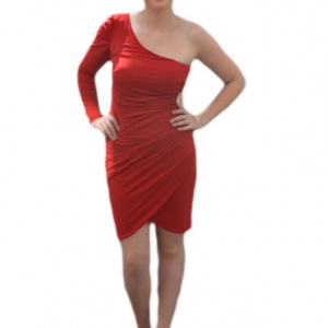 Rochie de seara indrazneata, scurta, pe un umar, de culoare rosie - Img 1