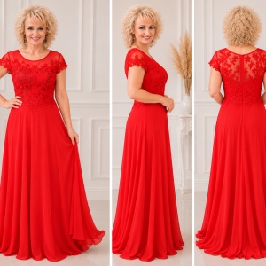Rochie de seara lunga de culoare rosie, cu broderie florala 3D - Img 3