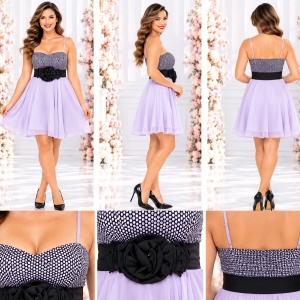 Rochie de seara scurta, eleganta, pe mov si detalii contrastante - Img 2