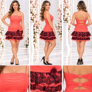 Rochie de seara scurta, pe corai, realizata din fronseuri si volanase - Img 2