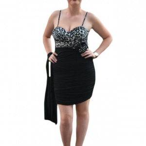 Rochie de seara scurta, tinereasca, cu bust animal-print negru si gri - Img 1