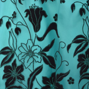 Rochie de seara scurta, turcoaz, cu insertii de broderie neagra - Img 6