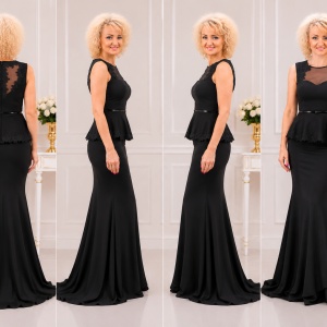 Rochie de seara tip sirena cu volanas in talie, culoare neagra - Img 3