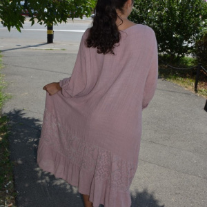 Rochie de vara Reagan cu insertii de dantela nuanta de pudra - Img 5