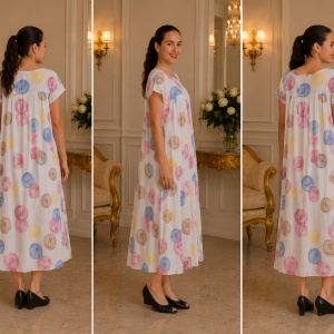 Rochie de vara,vaporoasa Alice model cu buline colorate,nuanta de pudra - Img 2