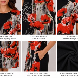 Rochie de zi,Agace ,imprimeu cu maci,nuanta de negru - Img 3
