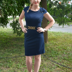 Rochie de zi de culoare bleumarin cu design de centura in talie - Img 2