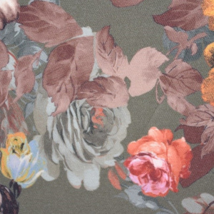 Rochie de zi Fevine cu model floral tip mozaic pe fundal kaki - Img 5