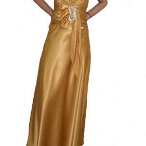 Rochie deosebita de gala, design modern, cu trena, din saten auriu - Img 1