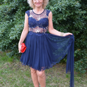 Rochie deosebita de nuanta bleumarin, cu aspect transparent - Img 2