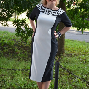 Rochie deosebita de vara, design cu aspect brodat, negru-alb - Img 2