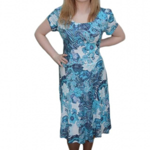 Rochie deosebita de zi cu imprimeu floral albastru, masura mare - Img 1