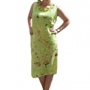 Rochie deosebita de zi verde deschis, cu decorata la decolteu - Img 1