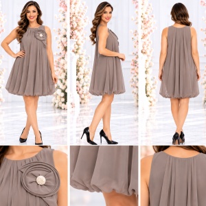 Rochie din voal gri, de seara scurta, eleganta - Img 2