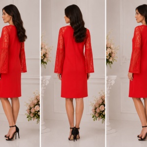 Rochie eleganta cu maneca lunga, transparenta, nuanta rosu inchis - Img 3