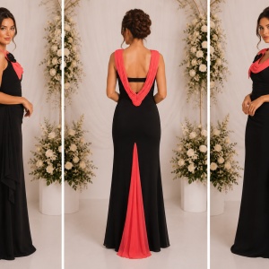 Rochie eleganta , de culoare neagra din jerse fin fronsata - Img 3