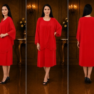 Rochie eleganta de ocazie rosie cu strasuri fine in fata - Img 2